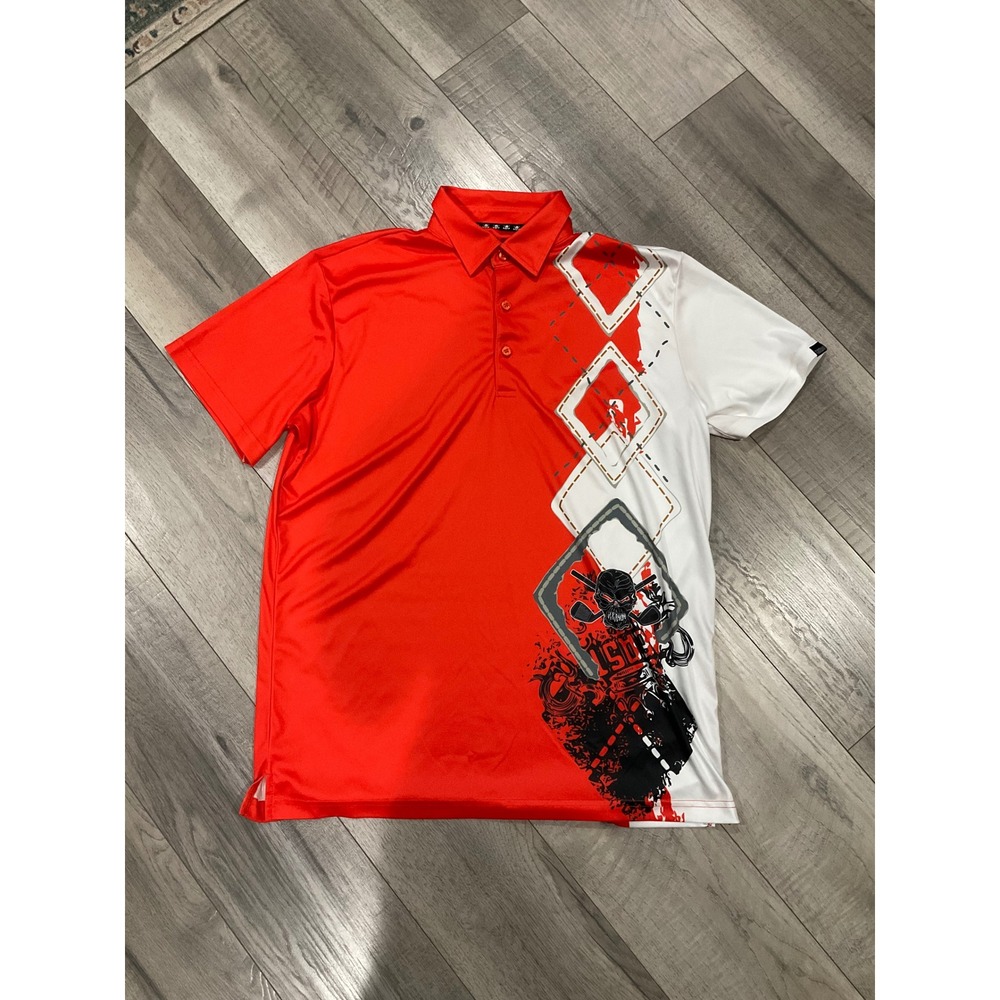 Tattoo Golf Performance Mens Red‎ White Graphic Polo Shirt Players Edition M